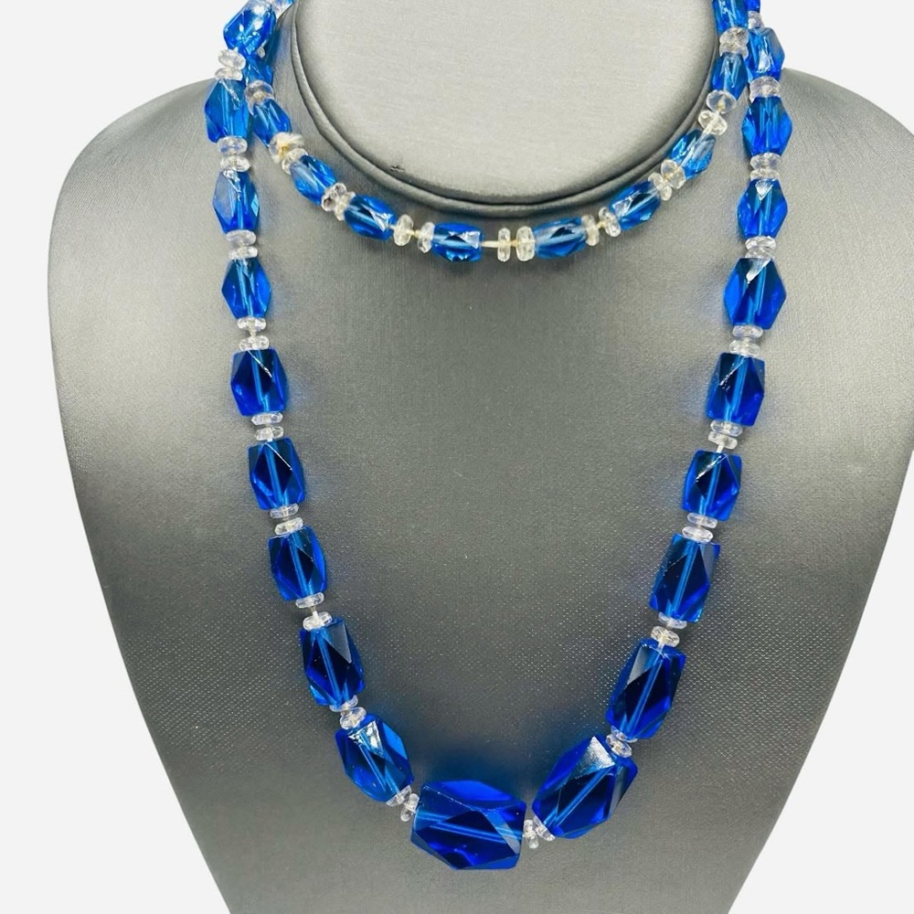 Stunning Art Deco Cobalt Glass Bead Flapper Necklace